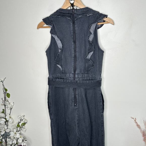 ANTHROPOLOGIE x MARE MARE Alena Ruffled Denim Jumpsuit Gray Black Sz S {H43} - Picture 4 of 7